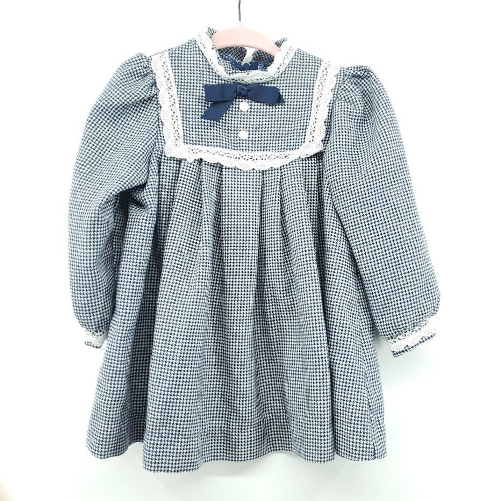 Good Lad Houndstooth Dress 2T Navy Blue Collar Lace Zip Closure Vintage